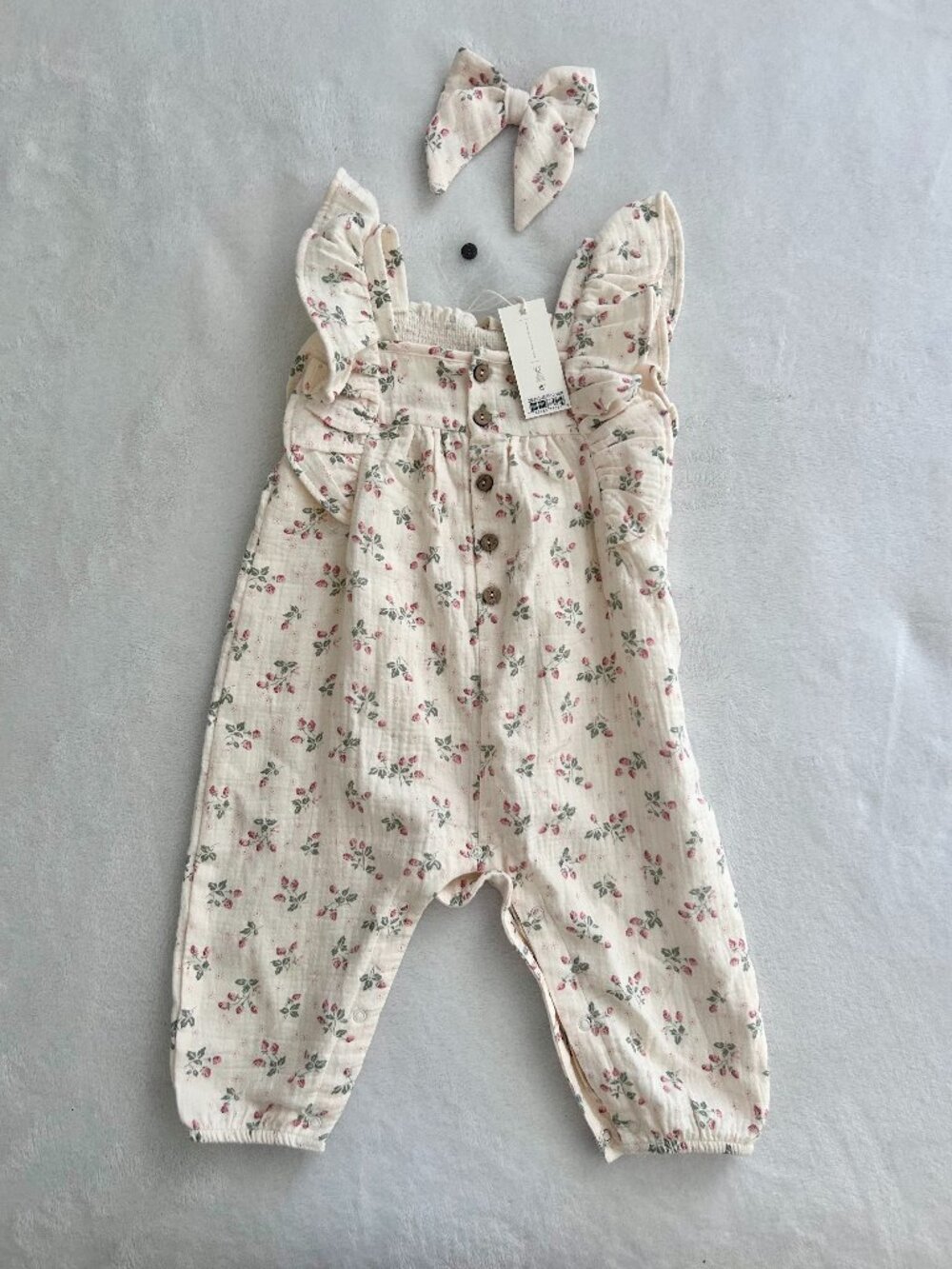 NWT Quincy Mae Nova Romper - Strawberries *with hair bow*